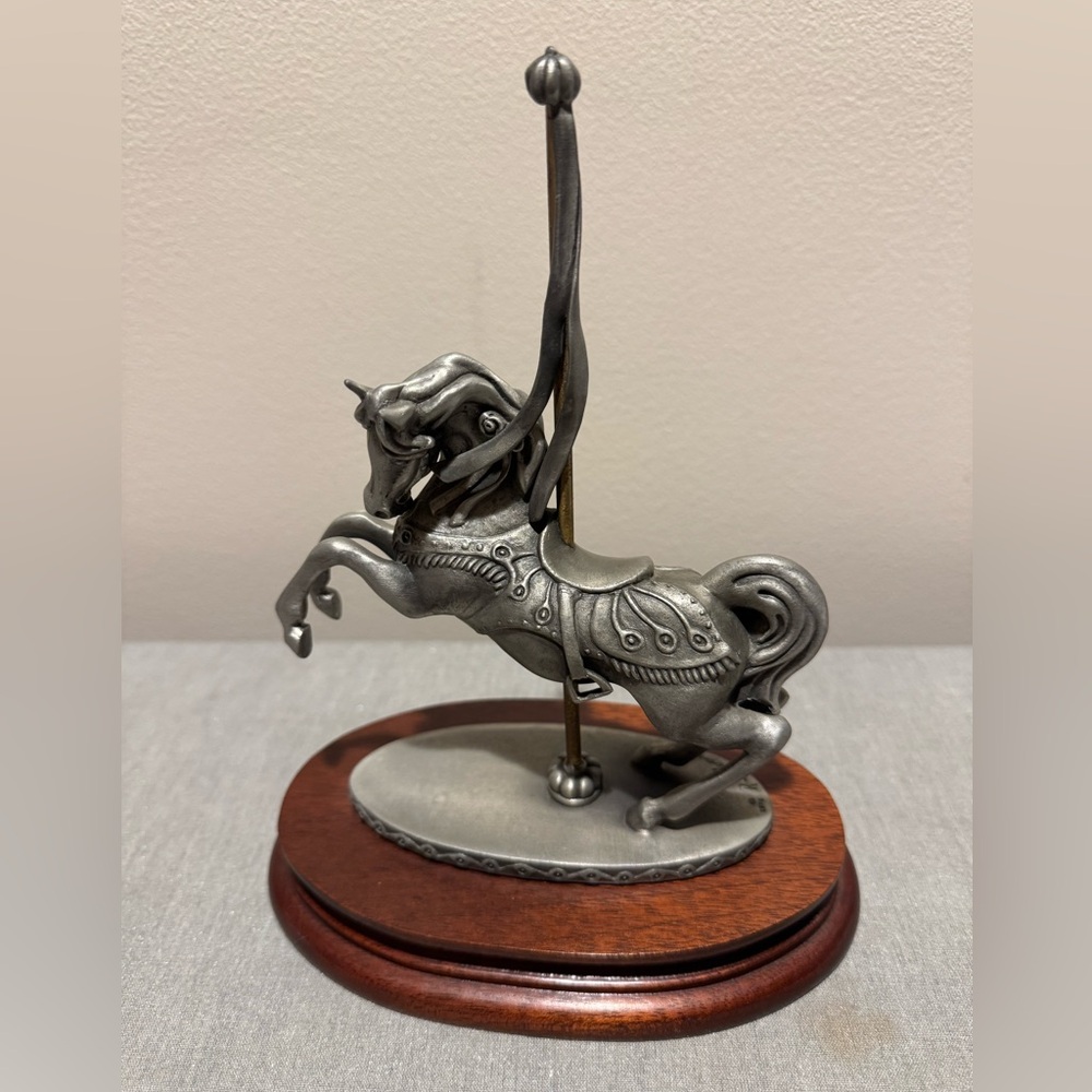Vintage pewter Carousel Horse Sculpture by R. Sylvan from 1978